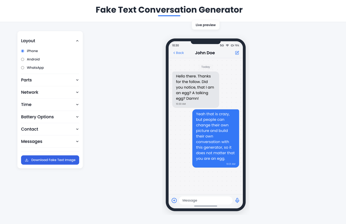 FakeTextConversation.com website transformation
