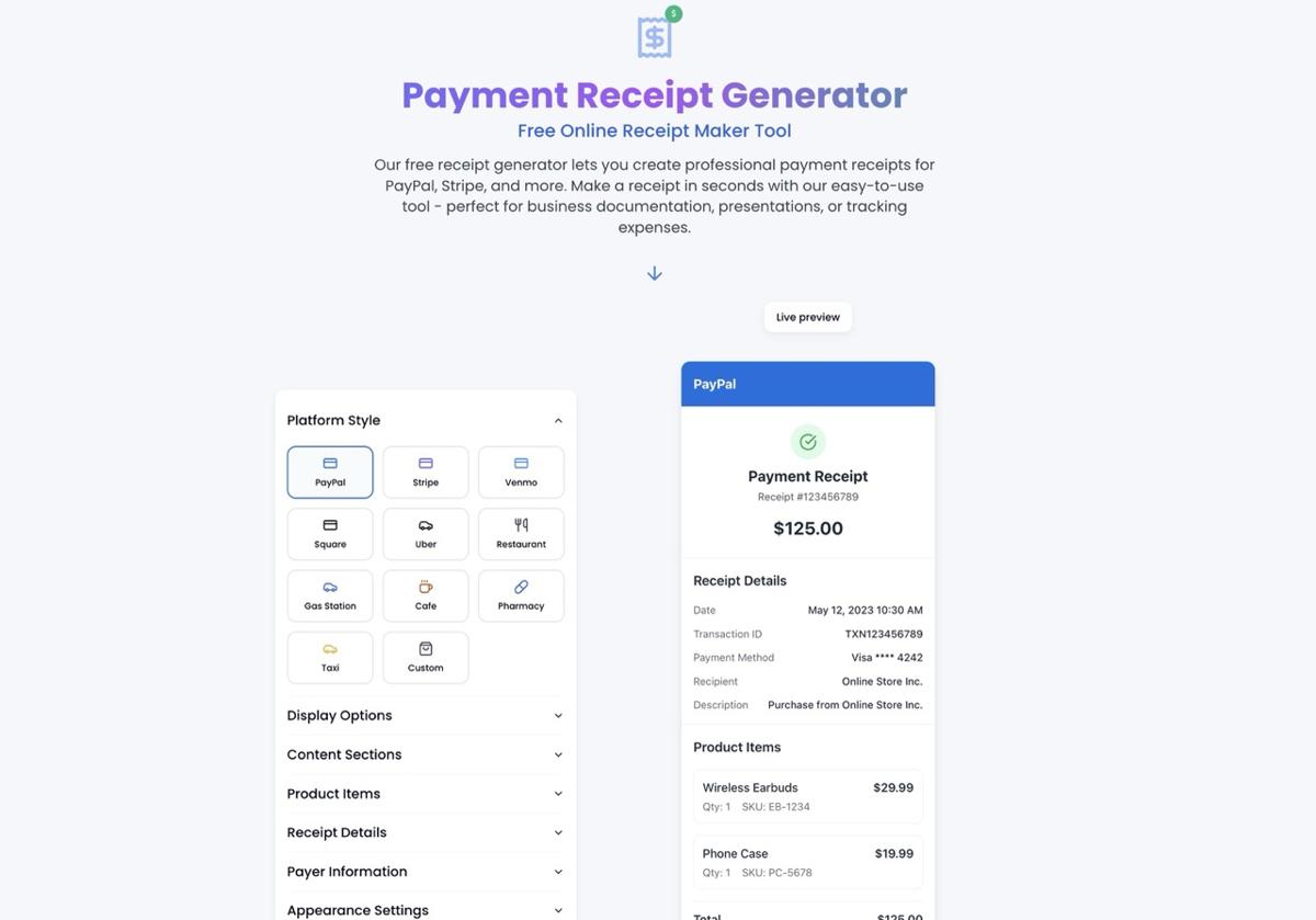 PaymentReceiptGenerator.com website transformation